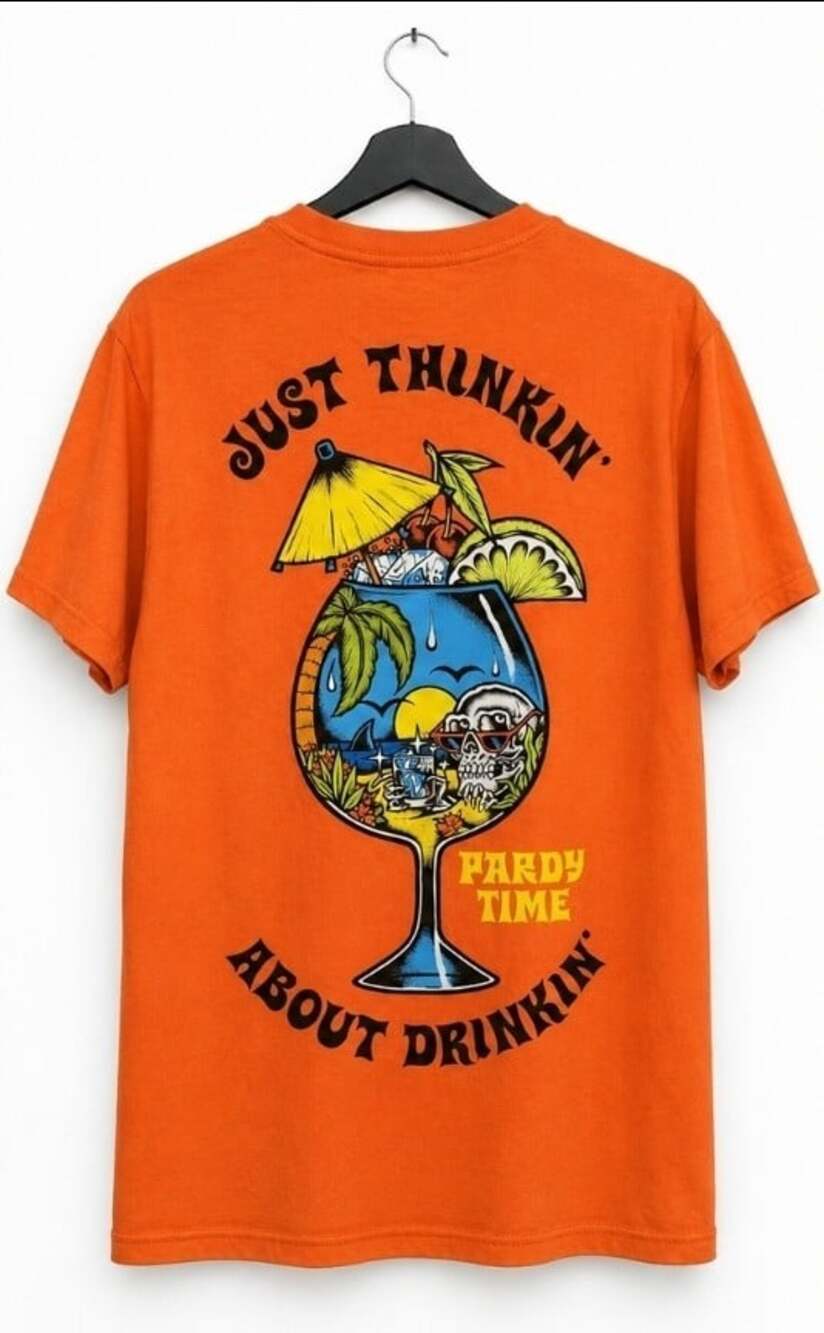 PARDY TIME Just Thinking about Drinkin Men's Sz Small T-shirt New Skull L300